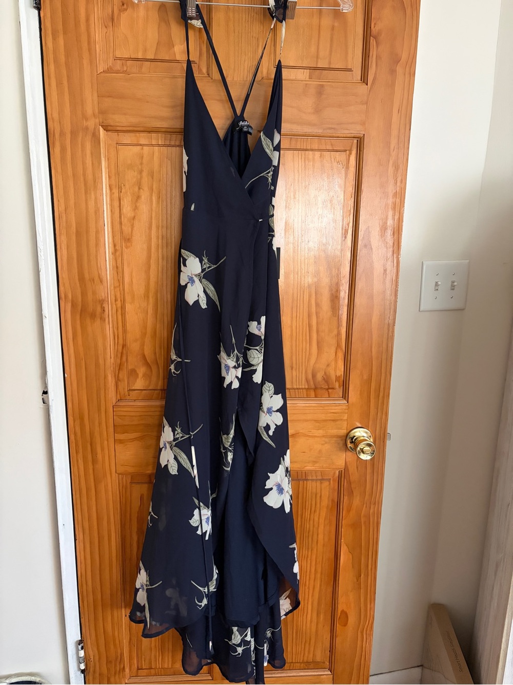 NWT Lulu's Navy Floral High-Low Wrap Maxi Dress